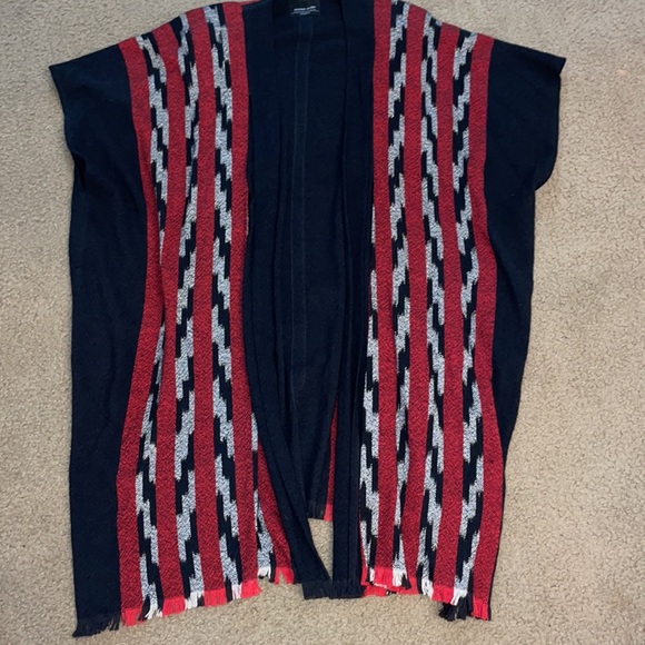 Deborah Hughes handwoven poncho red black ikat - Picture 7 of 9